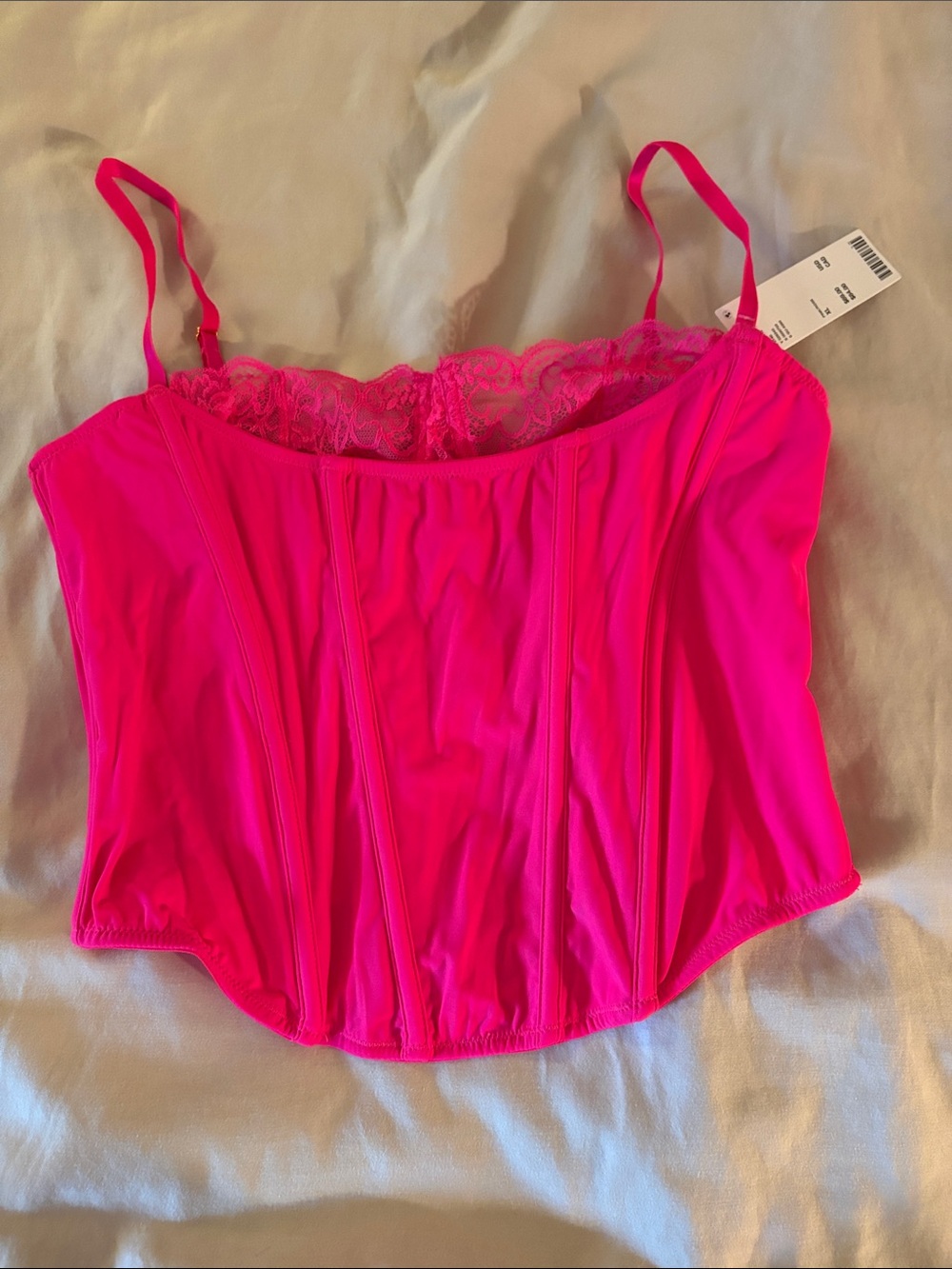 Urban Outfitters Hot Pink Lace-Trim Corset Cami